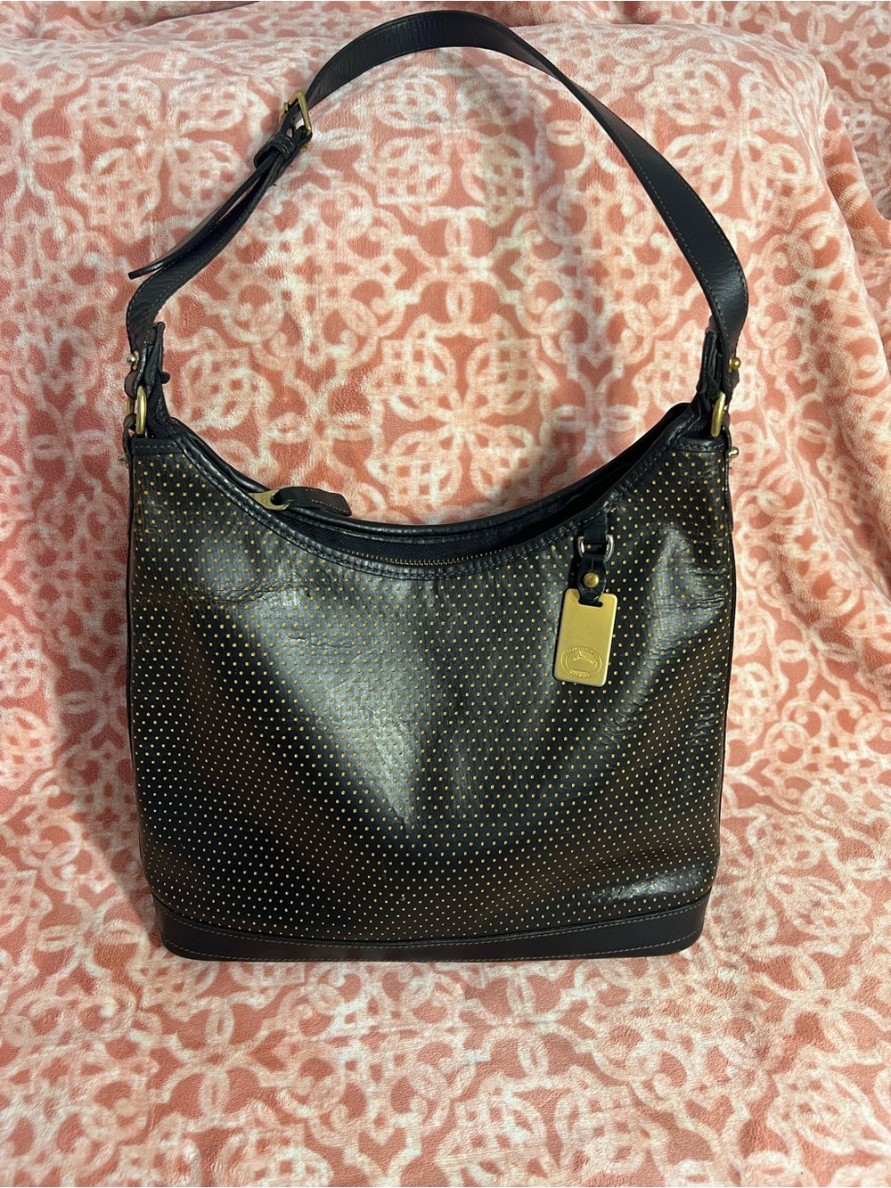 Dooney & Bourke Black Leather Studded Hobo Shoulder Bag